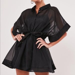 Missguided Black Sheer Organza Skater Shirt Dress
